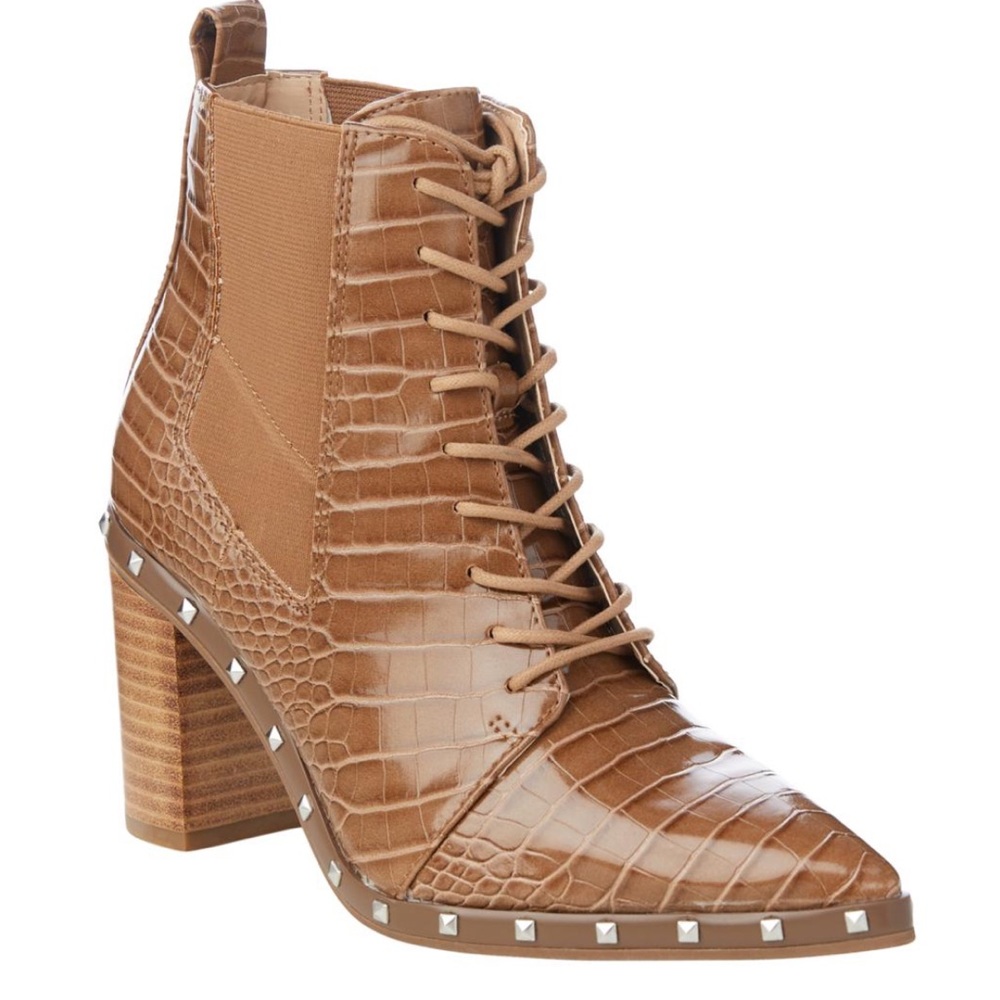 NEW Charles by Charles David Jetsetter Glossy Croco-Embossed Lace-Up Ankle Boot